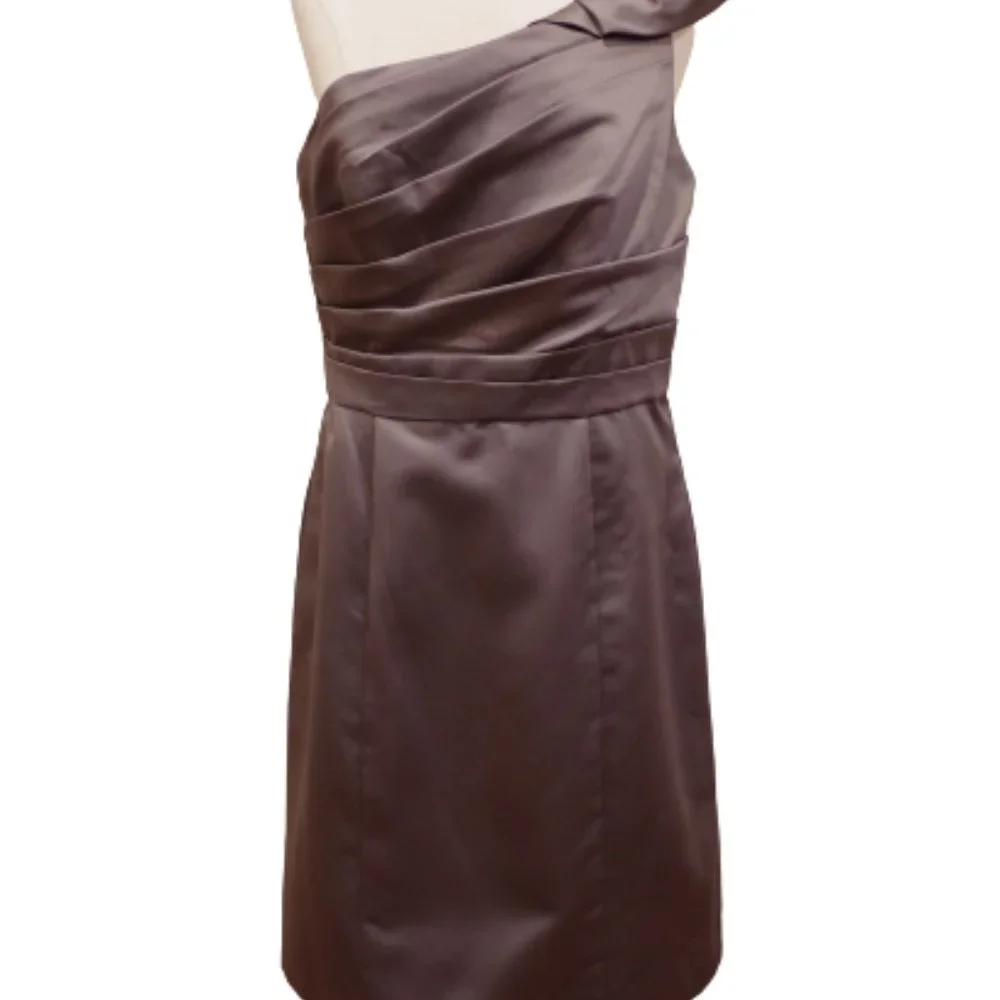 Alfred Angelo 1 Shoulder Charcoal Satin  Dress NEW- Sz. 12 - Picture 12 of 13